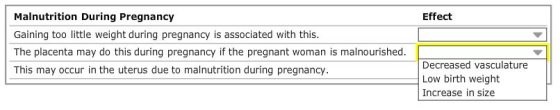 Malnutrition During Pregnancy Gaining too little weight during pregnancy is associated with this. The placenta may do this du