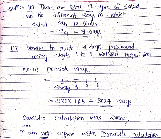SOLD: 107. There one total 9 types of salad. different a ways T) which salad can be order no. of Sy gw I ways 117, Donald to