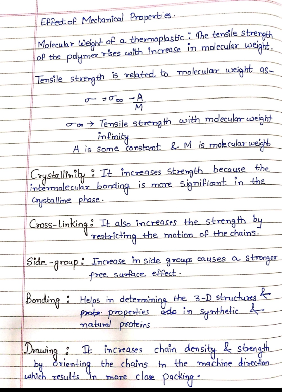 Effect of Mechanical Properties. --- Molecular Weight of a thermoplastic : le tensile strength of the_polymer rises with incr