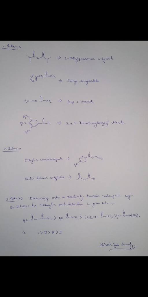 1. Gamis Methyl phenylacetate He=ch In Prop-2-enamide cont e nu » 3,4,5. Trimethony benzoyl chloride 2.Q Amy Ethyl 4-amidoben