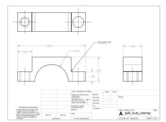RO.005 TYP .890 F .250—- E.188- R.219 .318 .125 UNLESS OTHERWISE SPECIFIED: NAME DATE DRAWN CHECKED TITLE: DIMENSIONS ARE IN