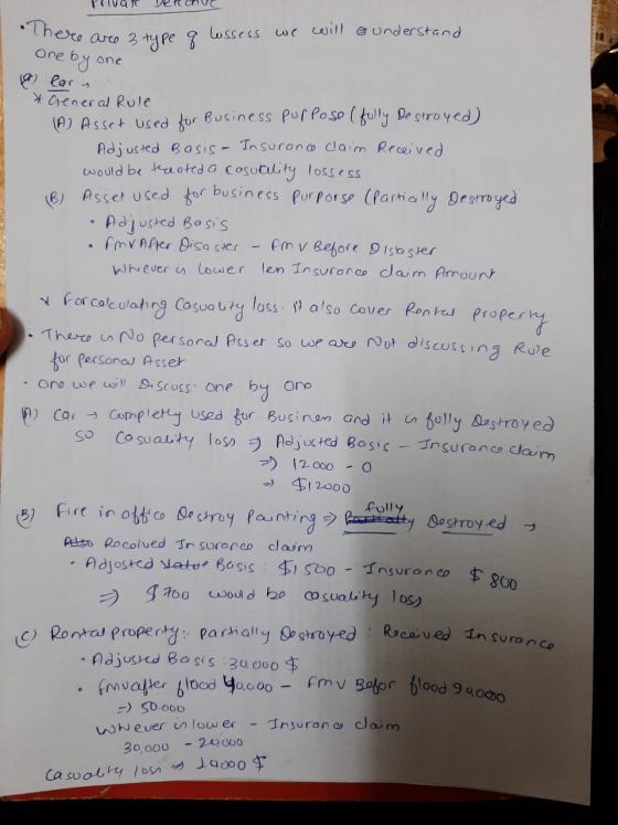PVan Deich here are 3 type of lossess we will o understand There are One by one & for * General Rule (A) Asset used for Busin
