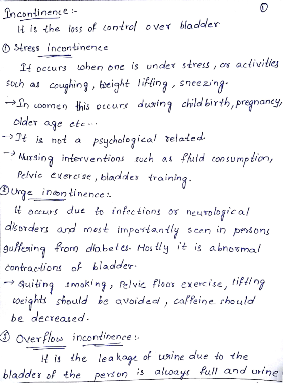 Incontinence :- H is the loss of control over bladder © Stress incontinence It occurs when one is under stress, or activities