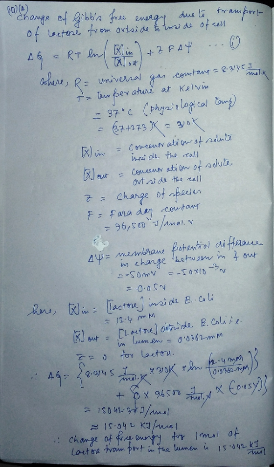 00)) Change of bibbs free energy due to tramport om outside to inside of cell A6 = RT en in) +Z FAY ... 0 there, R= universa