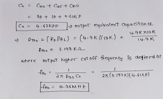 Co = wot cast cho 3P + Ipt 0.625P > Co= 4.625PF - output equivalent capacitance 4.7K X10K Rtho = (RO/URL) (4.7 K 1/10K) 14.7K