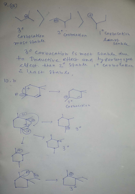 a.ca 3° Carbocation Carbocation Carbocation least Cable most stable 30 carbocation is most to Inductive effect and etteet. th