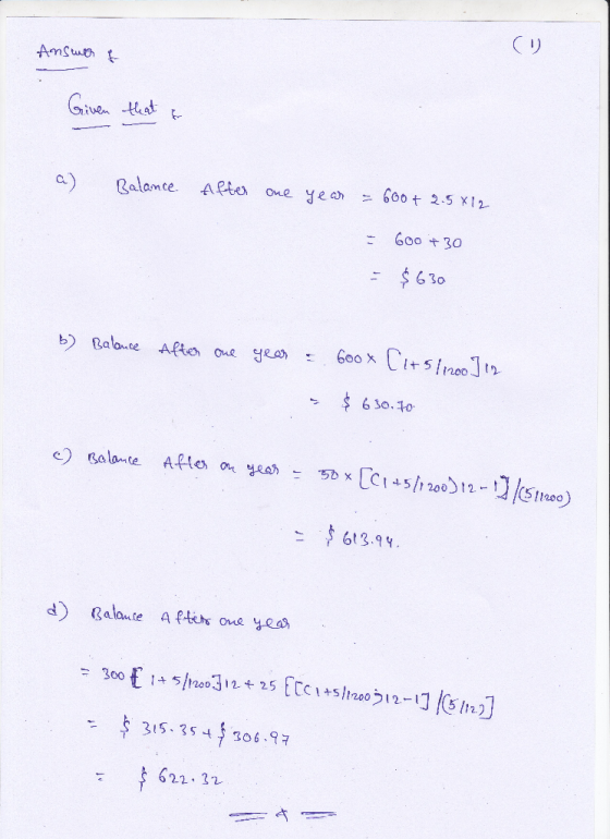 (リ Give et a) Balante. Aftes one yean= Goot 2.5x12- 6oo 30 30 613.94. 315-3530t 822-22
