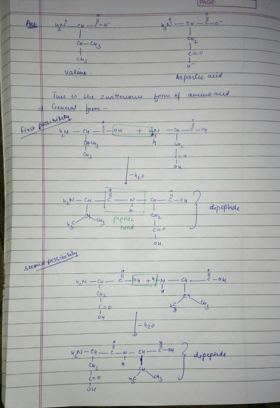 PAGE: And w cud-o- th cu-cu, 0=ع CM3 valine. Aspartic acid form of amino acid, This is the zwitterionic Gennal form - first p