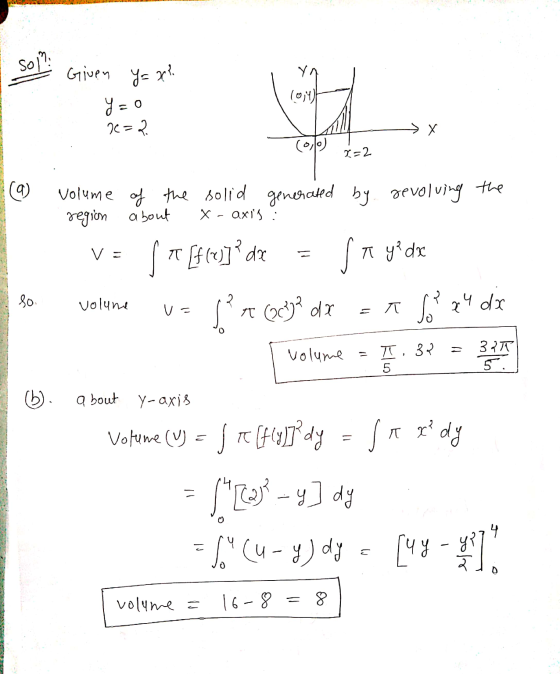 so)?: Yr Given Ys x² y = 104 0 20-2 х (Oslo) x=2 (Q volume of the solid generated by devolving the region about X - axis : *