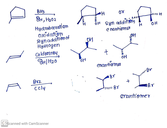 BH3 8H, H202 Н ΟΥ A L11111 H H OH Om Syn addition enantiomes OH Hydroboration oxidation Synadaitienot Hydrogen Cold kinoy OH