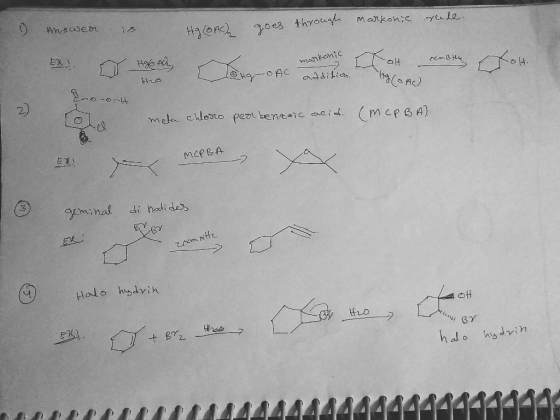 Answer 0 e8 throu Markanic EXY Chy-oRe mankonic NaBHy tre oAC addikioh meta cWesto per beneerc oeid mce A) MCPBA geminal di h