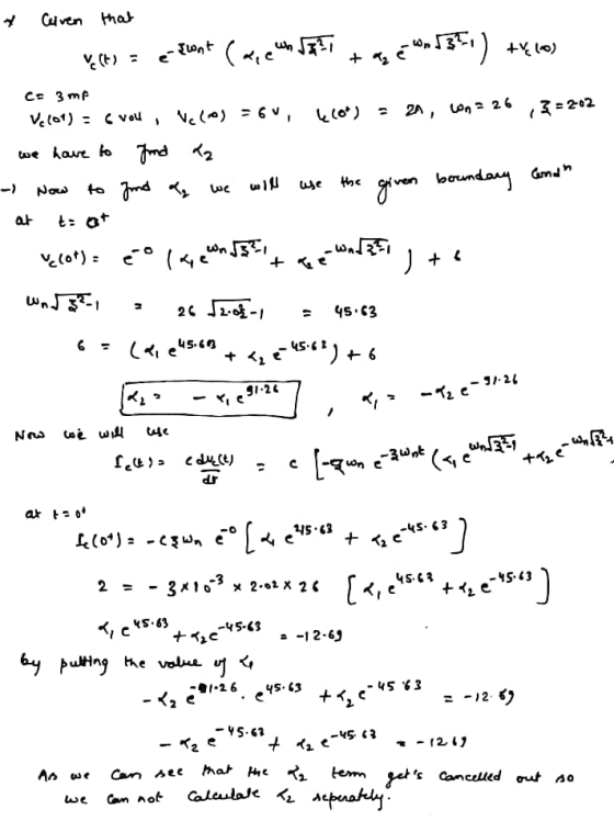 Civen that (t) = e-sunt care con + ag 6 Wn13%) telo) (O) = 2A, con 26 3=202 Ce 3 mp Vc101) : voll, Velo) 260, we have to fond