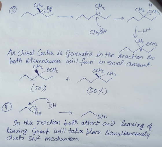 CH3 Br Bo CH3 CH3 OCH tu CH₂OH CH3, OCH As cheral Center is Generated in the reaction so both stereoisomer will form in equal