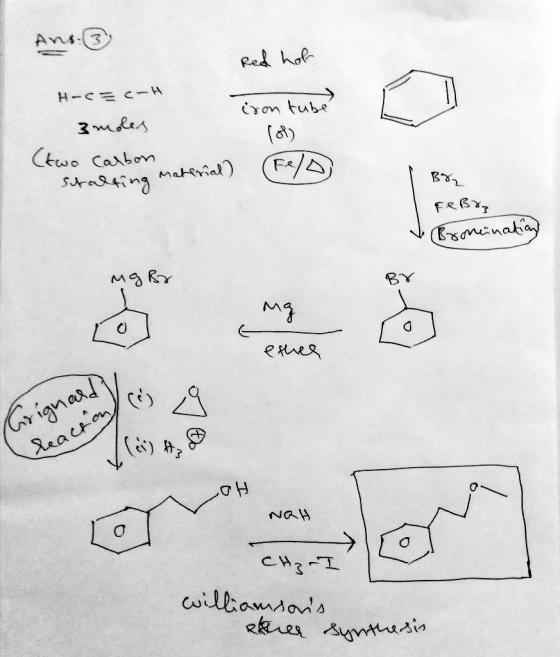 Ans3 Rel hok H C C-H CYon tube (d) 3mkes Ctwo Carbon F/A matrial) srassing B2 FRB smanakiy MRY etes ina eactn NaH willamsas e