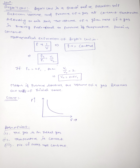 soun. Hes laws Boyles law is a oranti pective relation suip Between volume and pressure of a gas at constant Temperature or