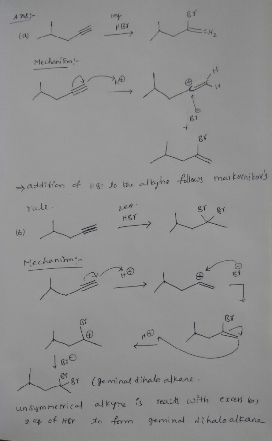 A 73- iey CH MechaniSm C1 gr additien of HE to tae edtyhe Aelleo mar tornikov rule 2 e Mechanihm rt 81 (geminat dihalo alkane