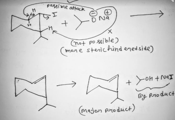 possible attack Na (not possible) (more sterichind eredside) | + oH + NOI By Product (major product)