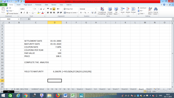 BOND - Microsoft Excel (Product Activation Failed) Add-Ins View - 2x Dr General Wrap Text Merge & Center - Σ AutoSum : A Fill