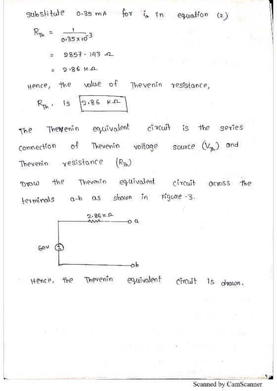 substitute 0.35 mA for ia in equation (2) Rin = 35x 103 = 2857 · 143 12 = 2.86 Hence, the value of the venin resistance, Riho