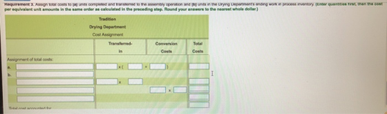 Requirement 3. Assign total costs to lay units completed and transed to the assembly operation and a ns wering Departments en