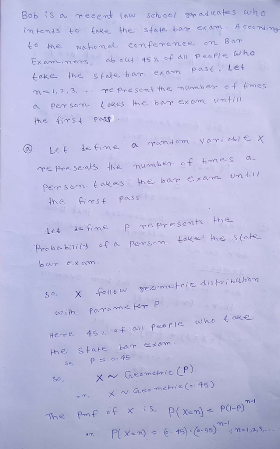 Bob is a recent law Sch ool Fr ad uates who intends tO take the state bare ex am According to the National conferenee Examine