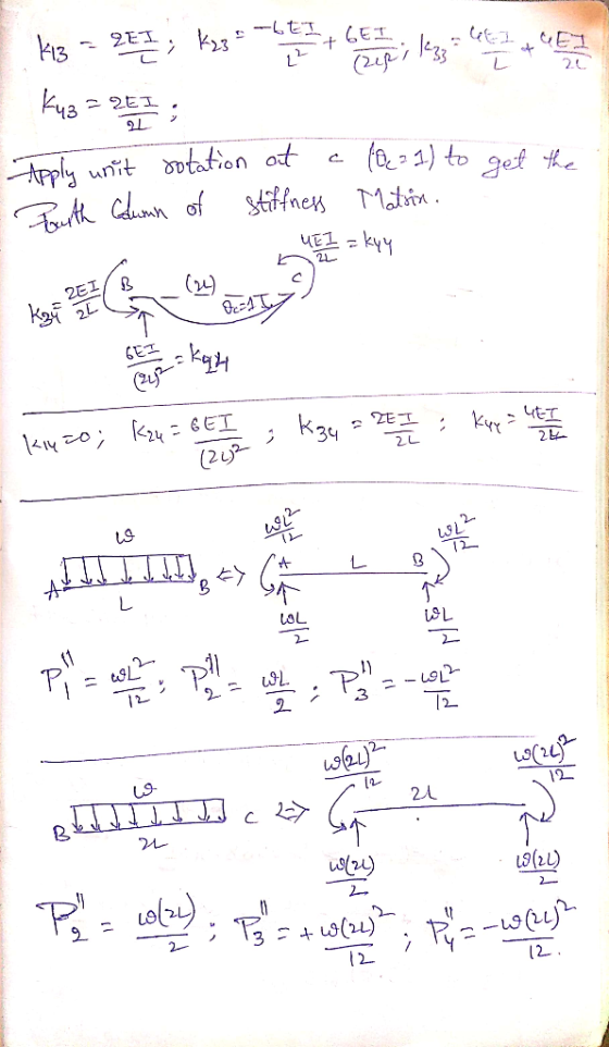 LEI LET + k13 = 2E 1, K23 (zipi kzz 20 Kus = 2E I ; Apply (621) to get the unit sotation at Pourth column of stiffness Matsin