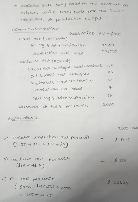 * Variable carts voory borld on the anname output, while fixed coets are the scene regardrey of production oul put criven an