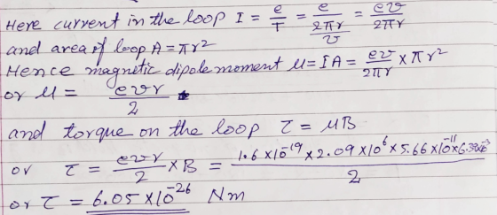 e ezo ZTY ITY 2Y Here current in the loop is and area of loop A=782 Hence magnétic dipole moment U= IA = x TV or u = eur. 2 a