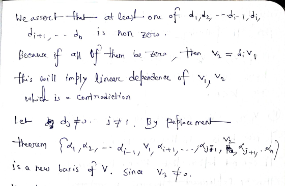 hon zero We assert that at least on of d,, dz, -- di 1, di, dito, .. do is Because if all of them be Zero then V₂ = divi this