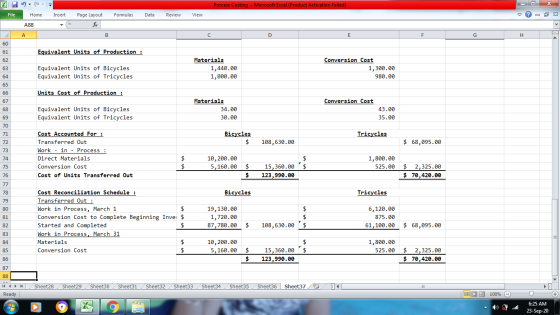 2-- х Process Costing - Microsoft Excel (Product Activation Failed) File Home Insert Formulas Data Review View ♡ O X Page Lay