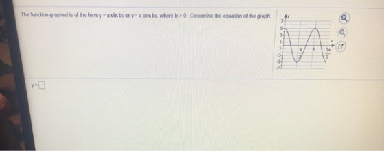 The function graphed is of the form y =a sin bx or y=a cosbx, where b>0. Determine the equation of the graph. AY 74 Q 5 3. 1-