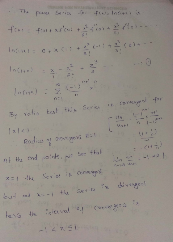 CEMURE OU WAAHEWWITCVE ac CEe poNer Series for fcA) lncit i The fca fo)+xfco Xk ln(1t) 0+ x (L) + (-0+ a) + - 31 10C142) (-)