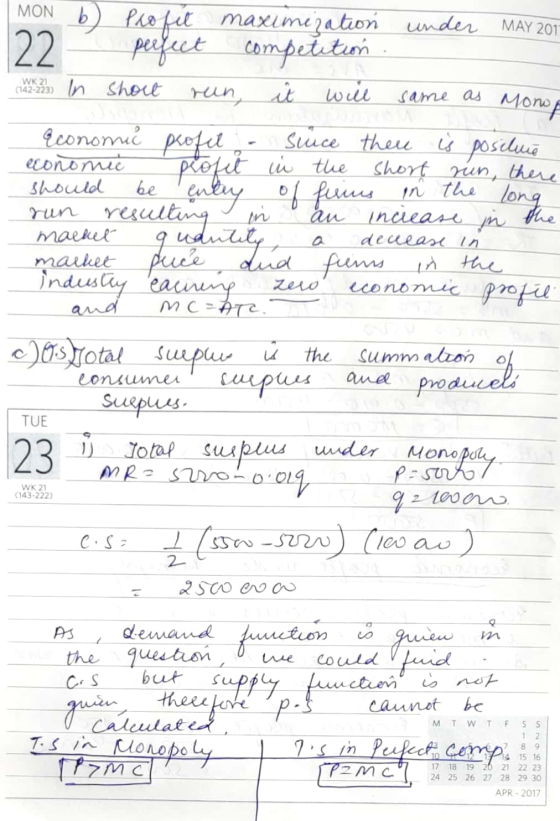 under MAY 2015 MON b) Profit maximization 22 perfect competition C ) In short run, it will same as Mong Economic profel - sun