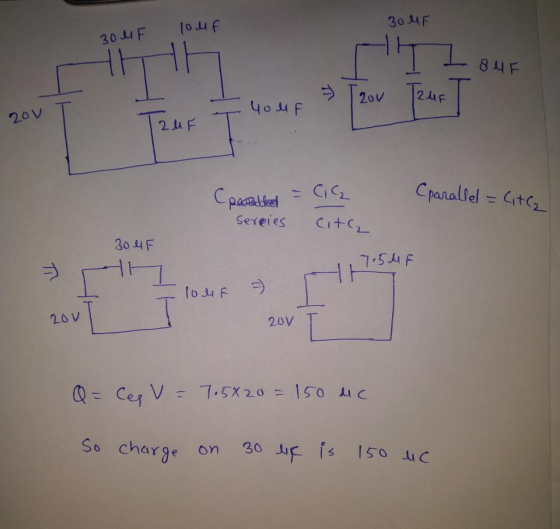 TOME 30MF 30 uF ri 84 F 2ov T2uF ET Чо и F 20v 2 MF = Cię (parallel = Citle (poalled sereies cit2 304F 7.50 F T 104F T 2ov 20