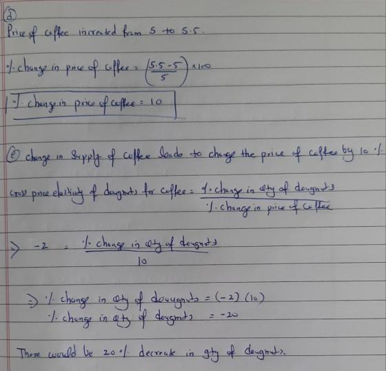 Price of coffee increaded from 5 to 5.5. /- change in price of coffee (5.5- 5 0 I change in price of coffee = 10 o change in