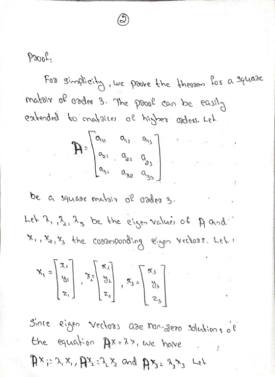 Proof! 1. For simplicity, we prove the theraers for a squase malaix of order 3. The prool can be easily extended to maldices