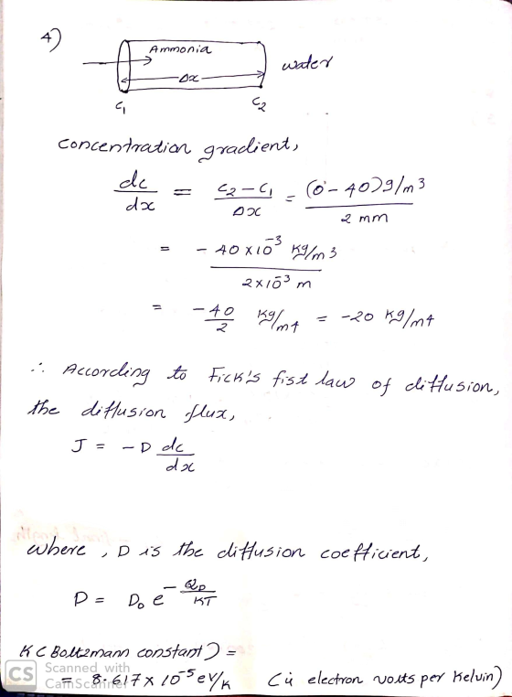 4 Ammonia water -ox a C2 concentration gradient, de C2-C, Co-40)9/m3 da д 2 mm -3 ΑΟΧιο Kg/m 3 2x103 m = - 40 z Kg/mA -20 kg/