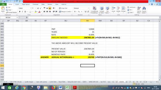 PV, FV, ANNUITY (Autosaved) Microsoft Excel (Product Activation Failed) File Home Insert Page Layout Formulas Data Review Vie