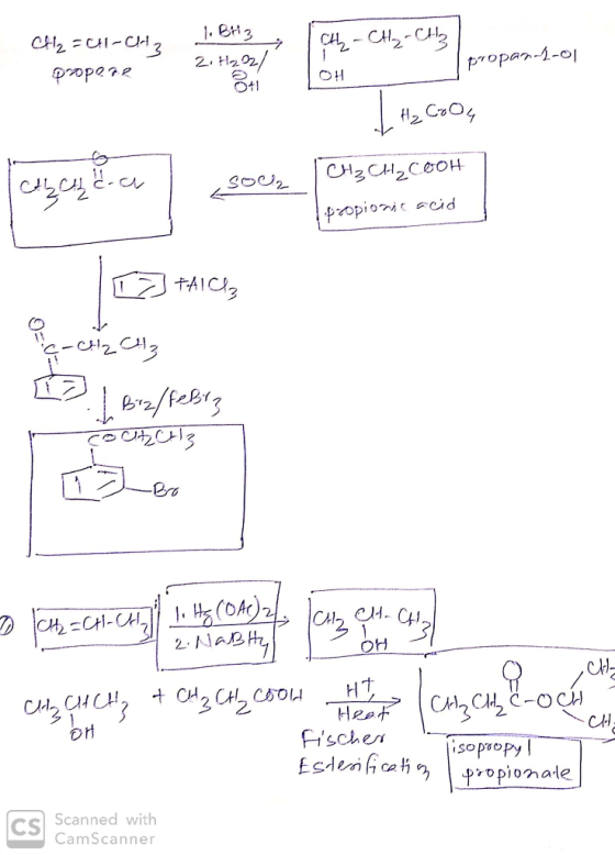 CH₂ - CH₂ CH₂=CH-CH3 propere 2. H202/ propan-1-01 0 OH J Hz Co Oy 0 soch | снасмуссон propionic acid с лісі, - CH2 CH3 17 | b