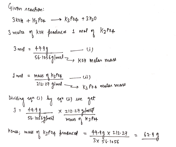 Givм лім: 3ko4 + HPo4. - KaPo4, + 3 120 3 moles of kon produces 1 mol of K₂P04 3 mv - +4-94 — сі) 6- 1656 |0 г кон мол том 1