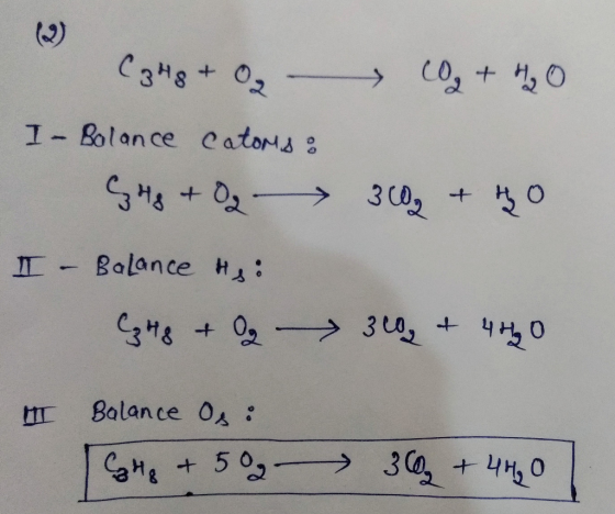 (2) Catst CO2 + H2O C34g + O2 I - Balance cators: F G H₂ + O2- I - Balance #s: Cottg + Og 30+ ho 300 + 4620 I Balance Os: Cat