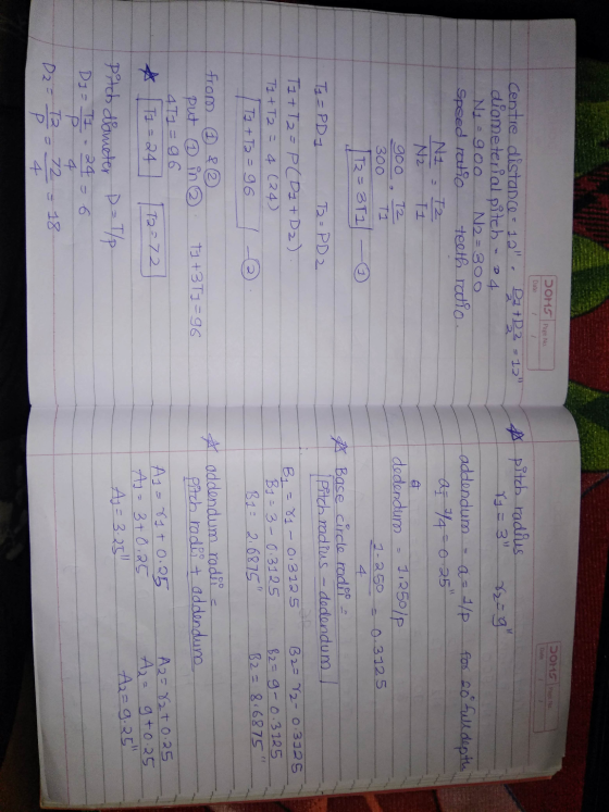 DOM5 Page No. DOM5 p.Ne Date 1 = 12 Centre distance: 12. Dit Pa diameteri al pitch - 04 Ny ogoo N2=300 Speed ratio teeth rat