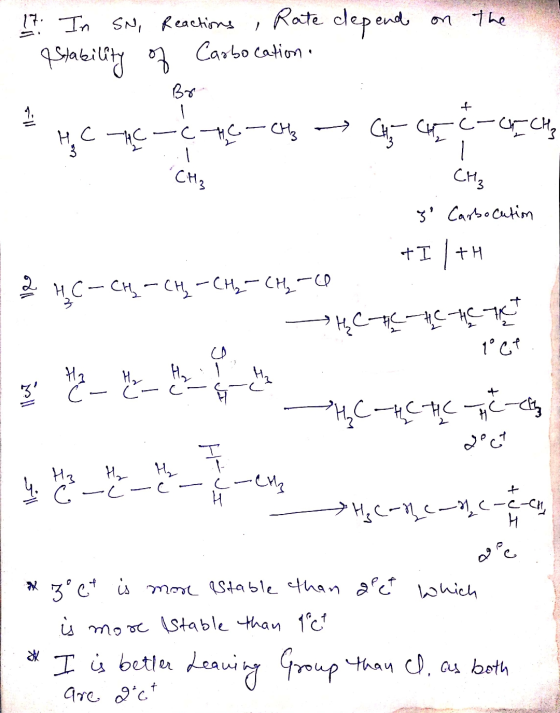 17 on the - In SN, Reactions , Rate depend Stability of Carbocation: Br. CH3 . HECTAC-CACH → CH CHIC-CICH CH₃ 3 Carbocation +