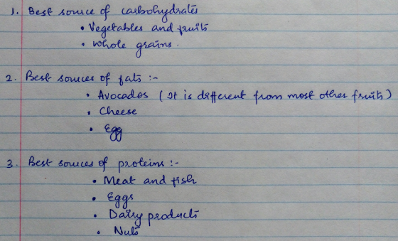 of casbohydrala Vegetables and tauils vetole ghans J. Bese suce . of tals Avocades (ot is daterent from mest oterer frih) 2.