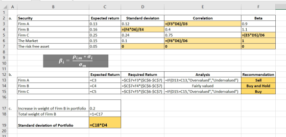 2 a. Correlation Beta Expected return 0.13 0.16 0.9 Security Firm A Firm B Firm C The Market The risk free asset Standard dev