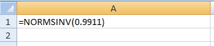 1 =NORMSINV(0.9911)
2