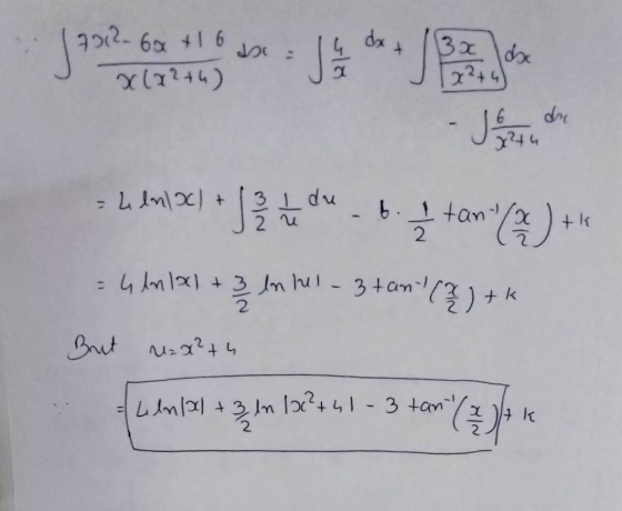 do dx 3x 7012 6x +16 x(x²+6) J높 idbx x²+4) Je het tk tk - henx) + 31 du 3. 1 tant (0) = 4 ln 1x1 + 3 lntel-3 tant B In hel -