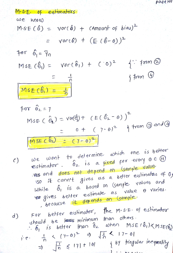 page Nu MSE op estimators we knouo 2스 M SECA): vo@ (E(6,-e) ),. ナ ωe.uant to^de)ermie. estmator 6 is a Hked for ewery oe es a