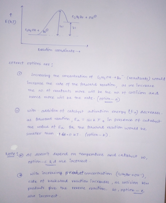 C. Hy Br + OHO EkJ) 2H50H + Reaction coordinate correct options are: Increasing the concentration of C2H5OH + bor (reactants)