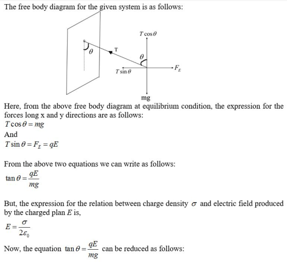 The free body diagram for the given system is as follows: T cos e Tsino mg Here, from the above free body diagram at equilibr